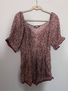 BloomChic Burgundy and Cream Floral Peasant Blouse